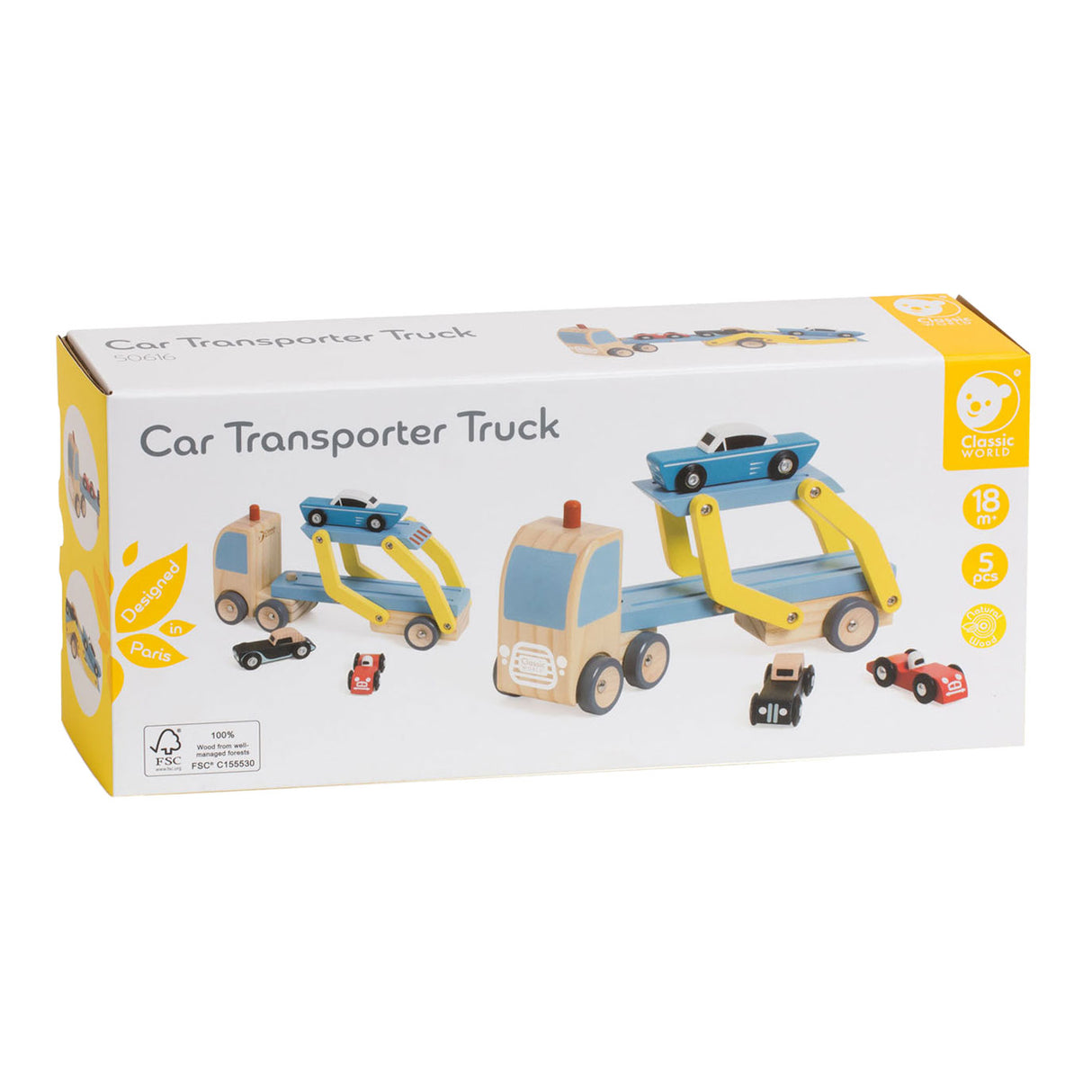 Lobbes speelgoed bv classic world houten transporter met 3 auto's