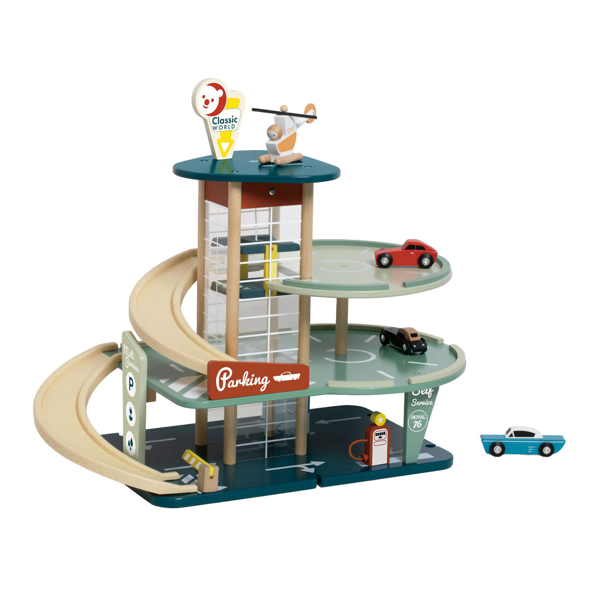 Classic world houten vintage garage met auto's, 11dlg.