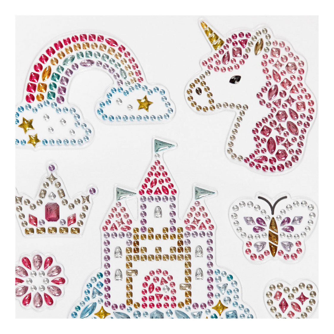 Creativ company diamond stickers - unicorn motief - magische stickers - zelfklevende strass glitter stickers - feestelijke luxe versiering - creatieve plakdiamant stickers - 1 vel