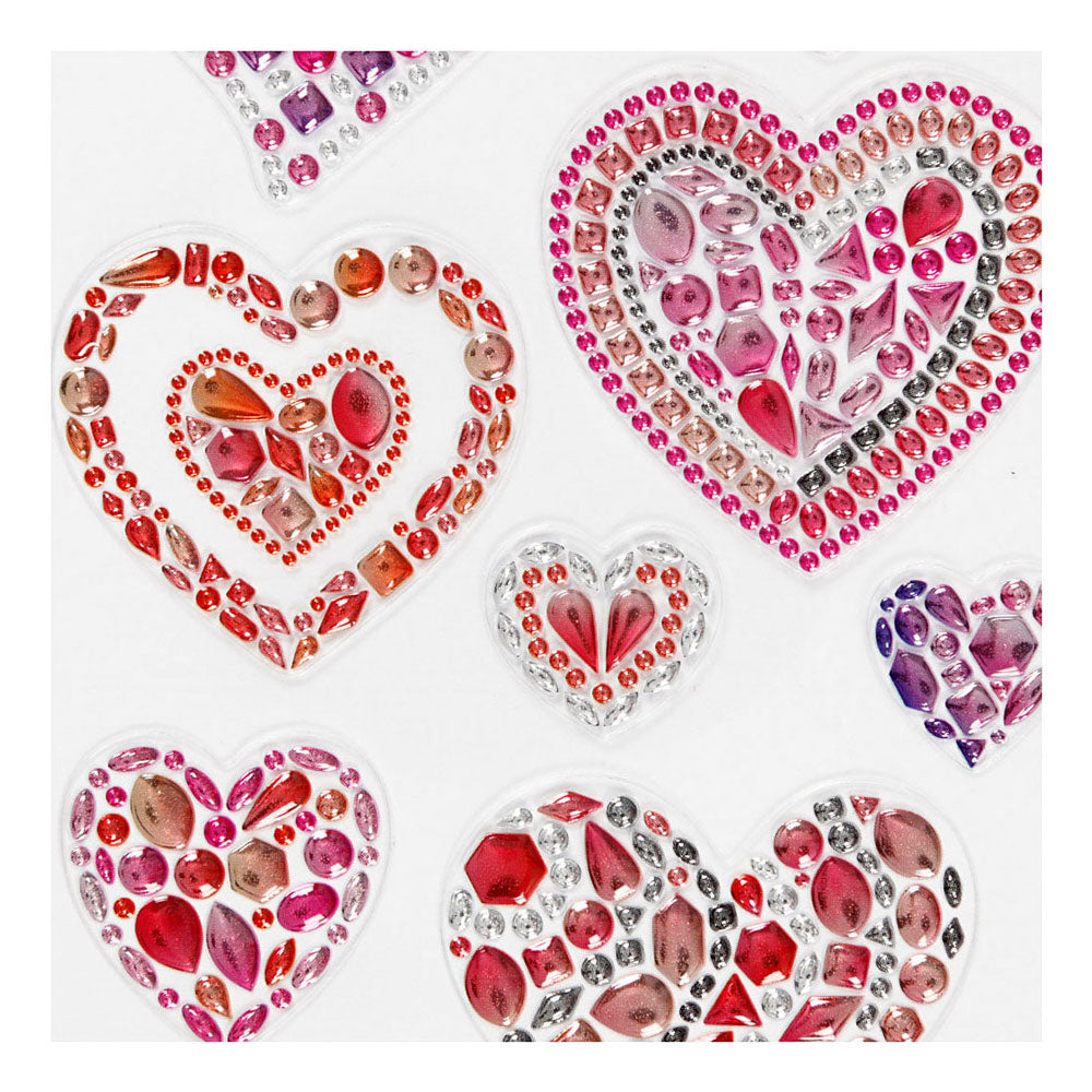 Creativ company diamond stickers - harten design - zelfklevende strass stickers - glanzende sierstickers - glitter decoratieve stickers - diy knutselen hobby - 1 vel