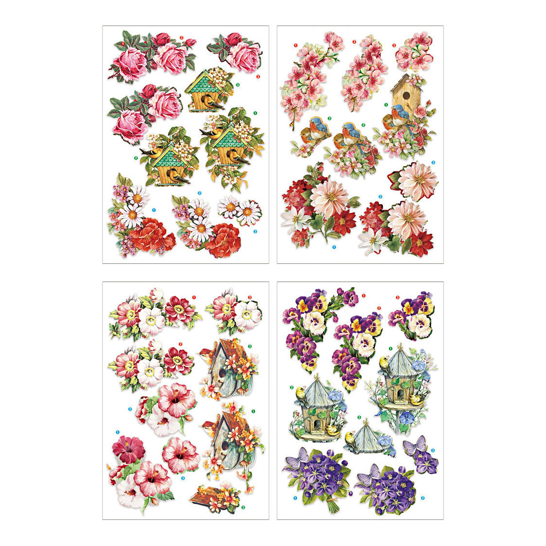 Creativ company 3d vellen bloemen en vogels, 4 vellen