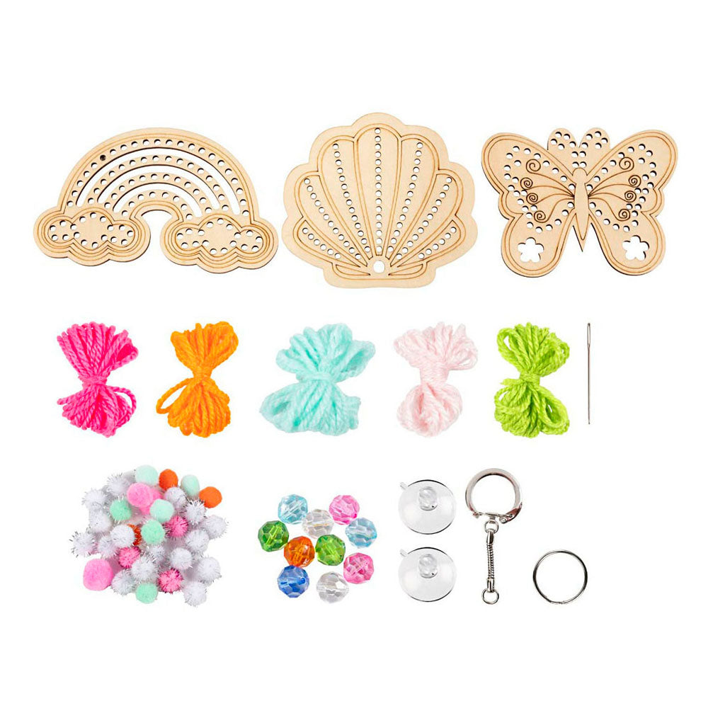 Creativ company mini hobbyset borduurwerk - vlinder, schelp en regenboog