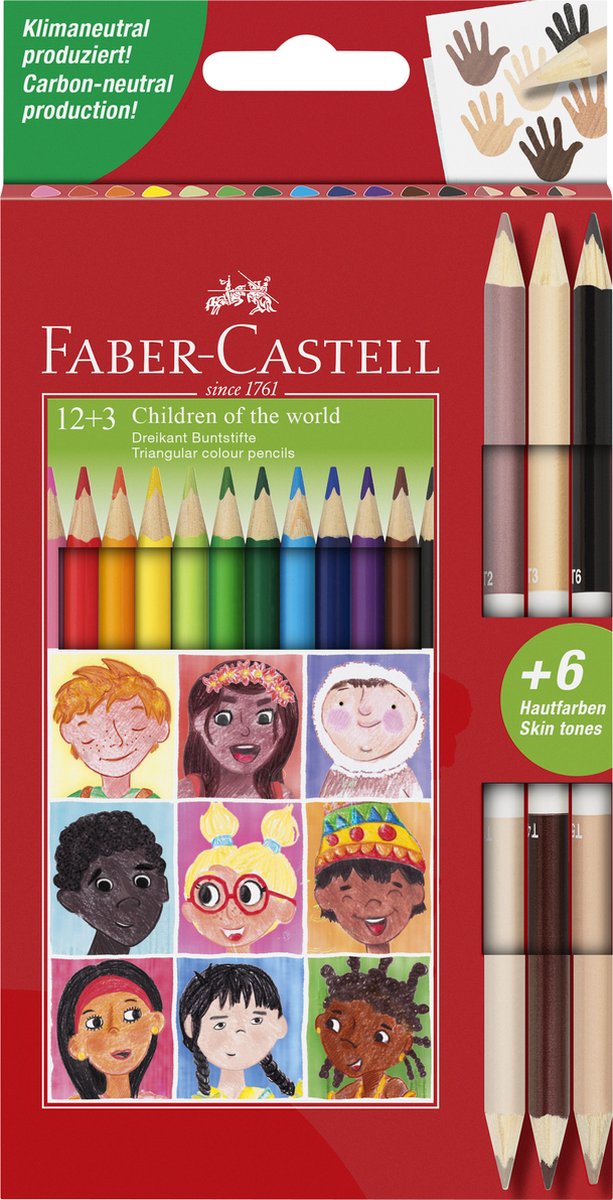 Faber-castell kleurpotloden - children of the world - driekantig - 12+3 stuks - fc-511514