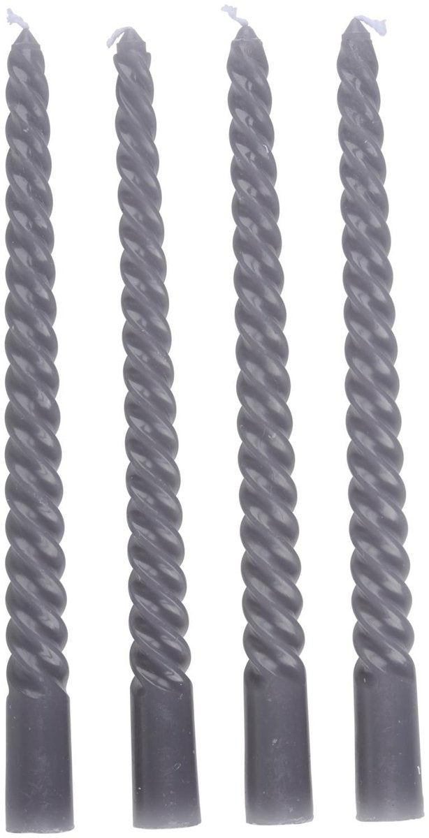 Arti casa gedraaide dinerkaarsen set van 4 - grijze kaarsen 25 cm met 5 uur brandtijd - twisted dinerkaarsen voor kandelaar en decoratie - ø2 x 25 cm