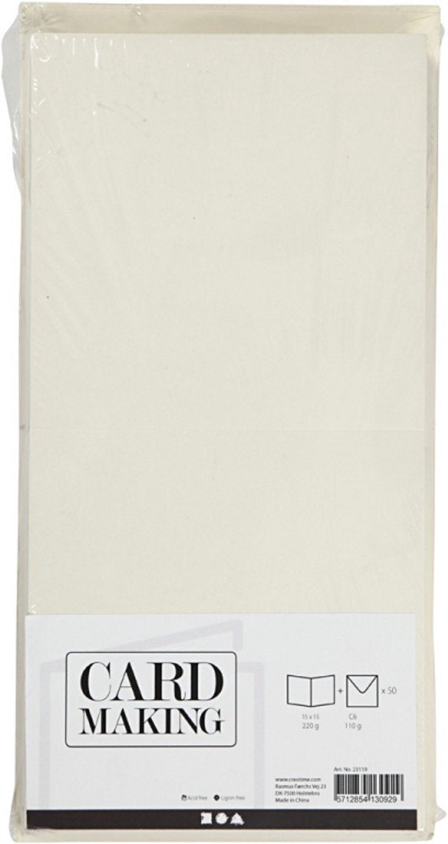 Creativ company cc kaarten enveloppen off-white 15x15 cm 50 sets