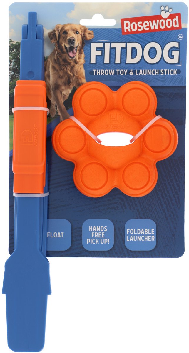 Rosewood fitdog werpstok met molecule bal – drijvend stuiterend apporteerspeelgoed – stevig kunststof – voor middelgrote grote honden
