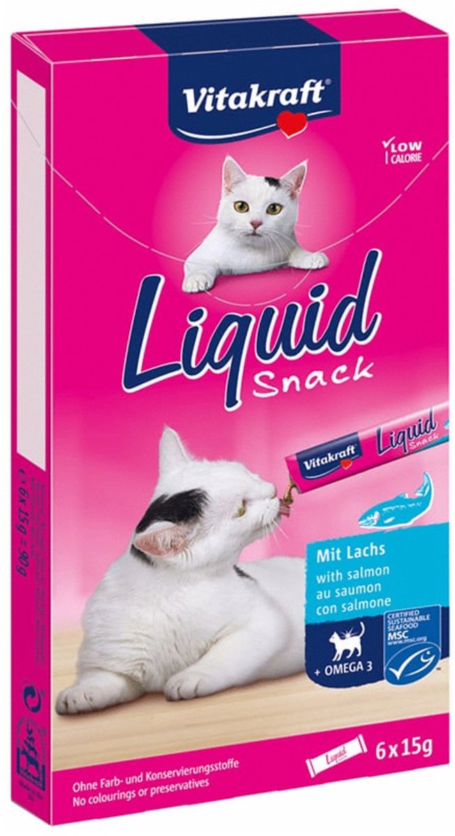 Vitakraft cat liquid - zalm omega - kattensnack - 6 st