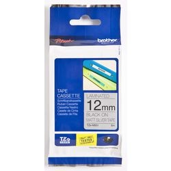 Lettertape tzm-931 brother 12mmx8mtr zwart zilver