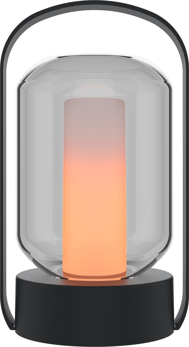 Calex oplaadbare tafellamp como - draadloos - vuureffect - warm wit licht - accu - touch - waterdicht - decoratie voor tuin, woonkamer, slaapkamer - sfeerverlichting - zwart