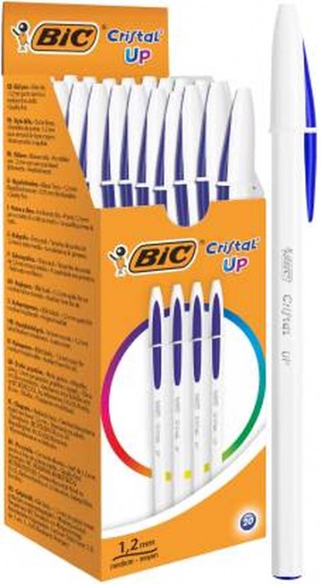 Bic cristal up balpennen - blauw - doos van 20 stuks - medium punt 1.2 mm