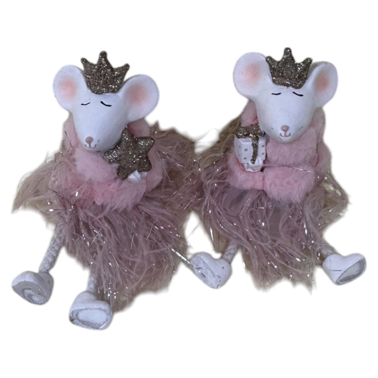 Mansion atmosphere beeld muis met bungelbeentjes 2 assorti 7x6,5x21cm