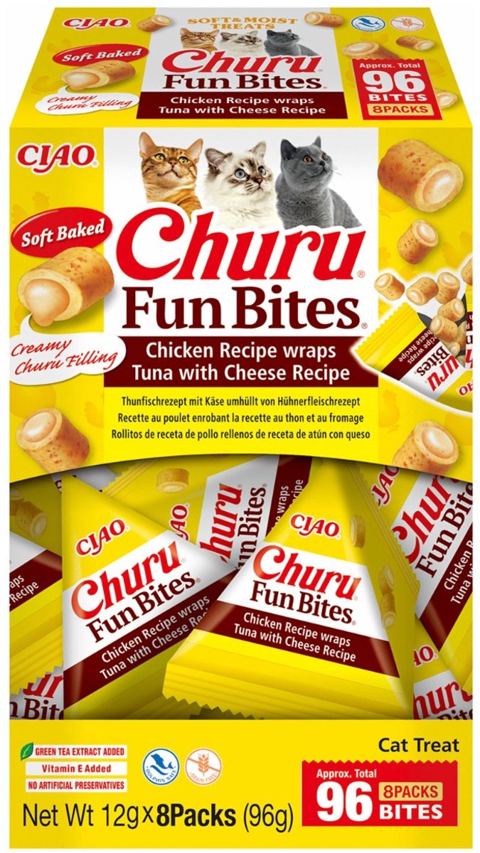 Inaba churu fun bites chicken wraps - kattensnack - tonijn kaas 12x8 g