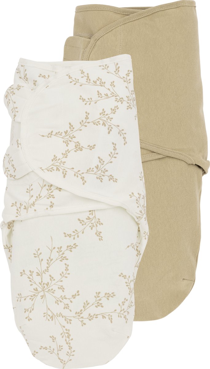 Meyco baby branches uni swaddle inbakerdoek - 2-pack - sand - 0-3 maanden - 1.0 tog