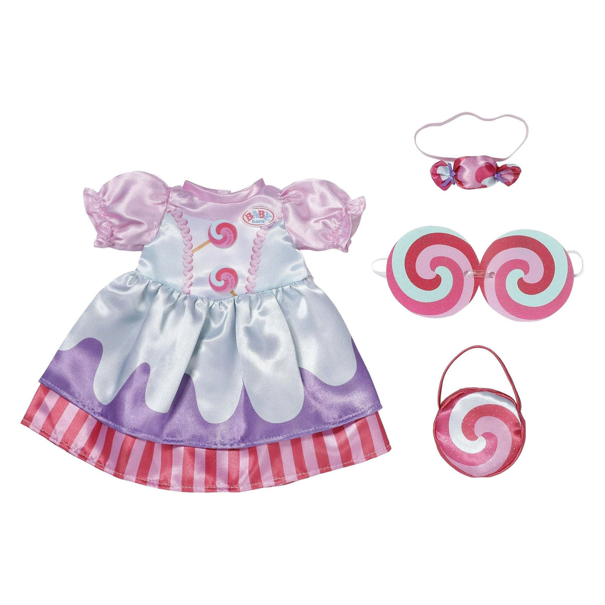 Baby born poppenoutfit kleurrijk snoepjurk 43cm poppenkleding.