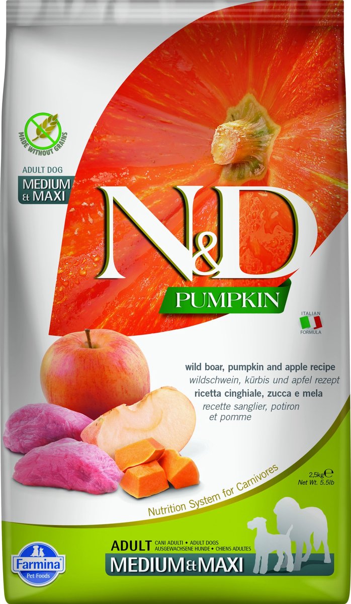 N d pumpkin hondenvoeding wild zwijn medium maxi 2,5 kg