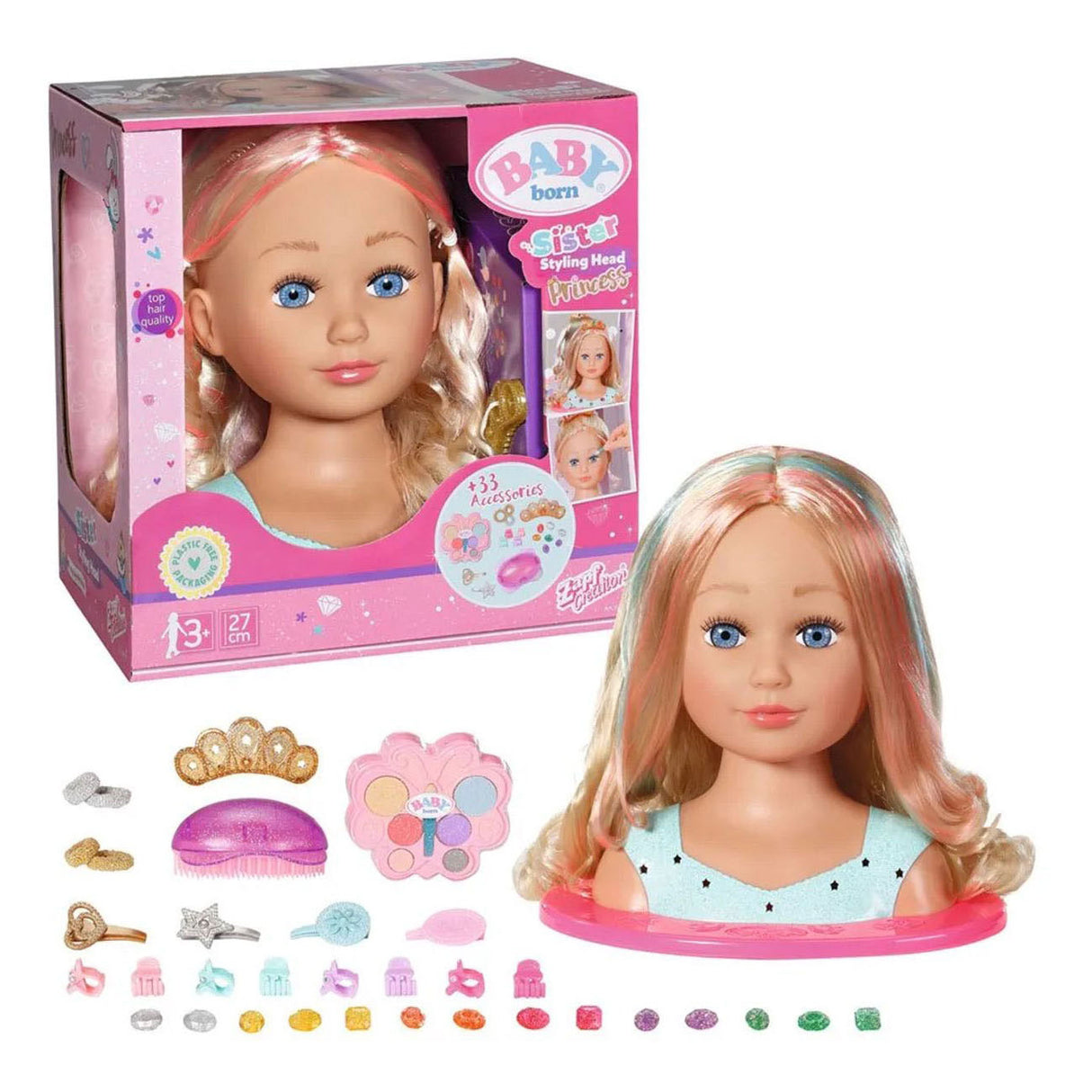 Zapf creation baby born styling make-up en kaphoofd prinses - 27cm