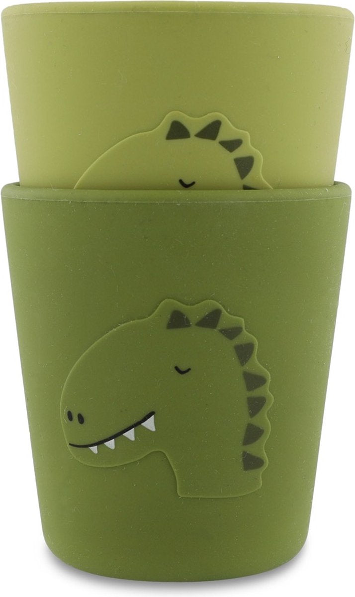 Trixie silicone cup 2-pack - mr. dino - twee drinkbekers voor kinderen - in voedselveilig silicone - groen