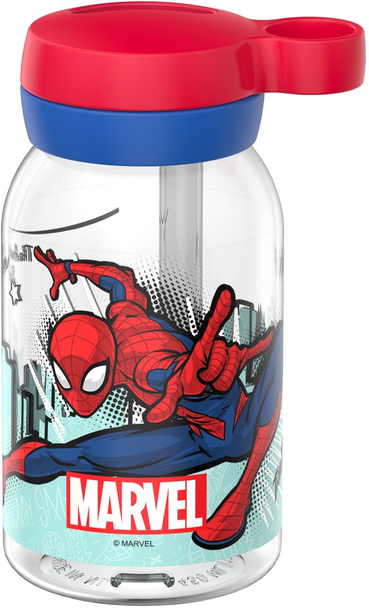 Mepal drinkfles met rietje campus - 450 ml - waterfles kinderen - lekdicht - hygiënische draaideksel - spiderman