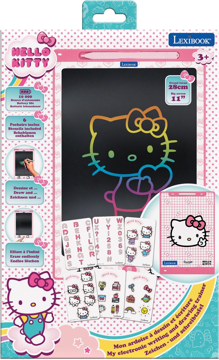 Lexibook hello kitty 11’’ meerkleurige leer- en teken-e-ink-tablet met sjablonen