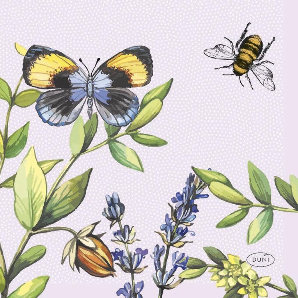 Duni servetten cherry butterflies 24x24cm 3-laagstissue fsc pak a 20 servetten
