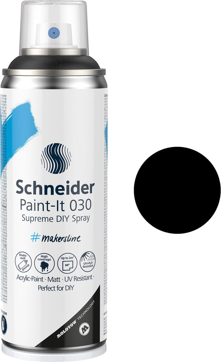Schneider schrijfwaren schneider spuitbus verf - paint-it 030 - diy spuitverf - acrylverf - 200ml - zwart - s-ml03050001