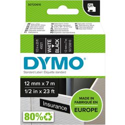 Dymo tapes d1 polyester 12mmx7m wit-zwart glanzend