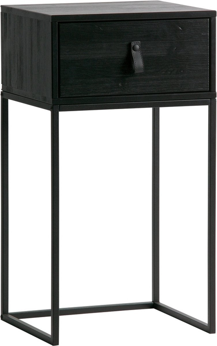 Woood zola nachtkastje met lade - grenen geborsteld - zwart - 74x40x35