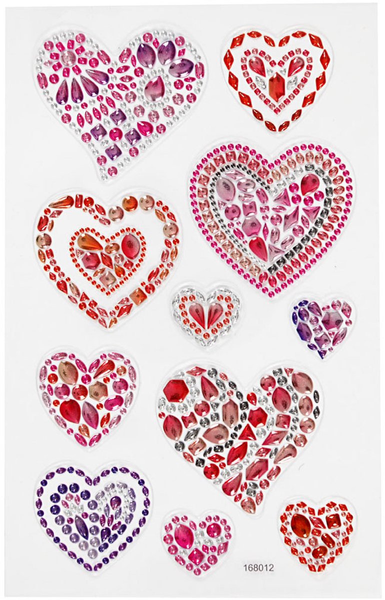 Creativ company diamond stickers - harten design - zelfklevende strass stickers - glanzende sierstickers - glitter decoratieve stickers - diy knutselen hobby - 1 vel