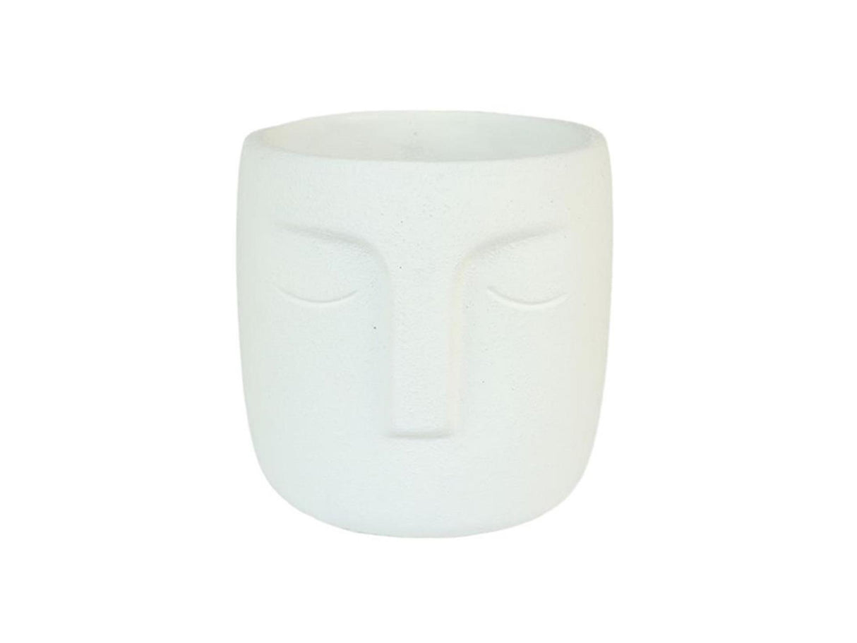 Hbx natural living bloempot dongo met gezicht h14.8cm wit