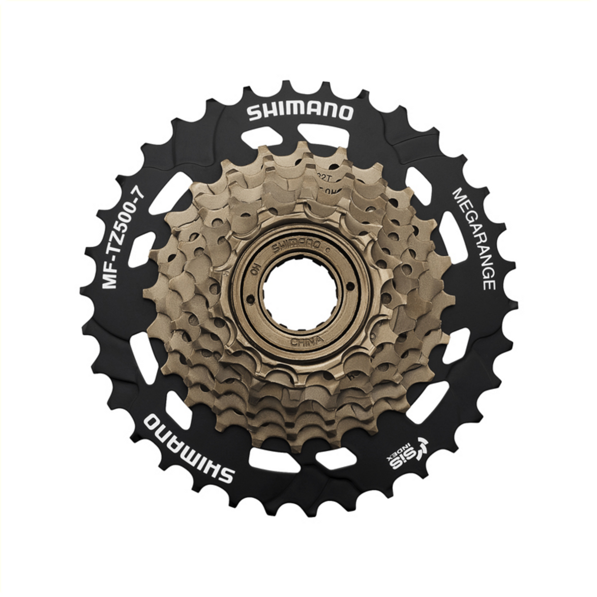 Shimano 7-speed schroefvrijloop - mega range 14-34t - zwart goud