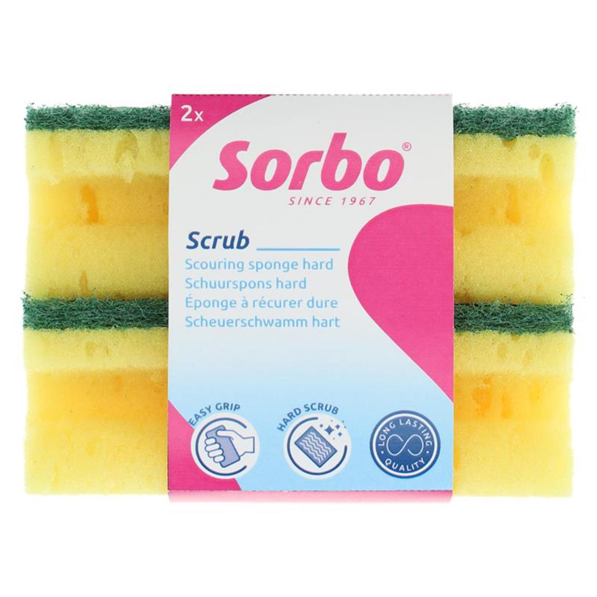 Sorbo xl schuurspons hard - spons 2 stuks - schoonmaakspons voor hardnekkig vuil, vet en afwas