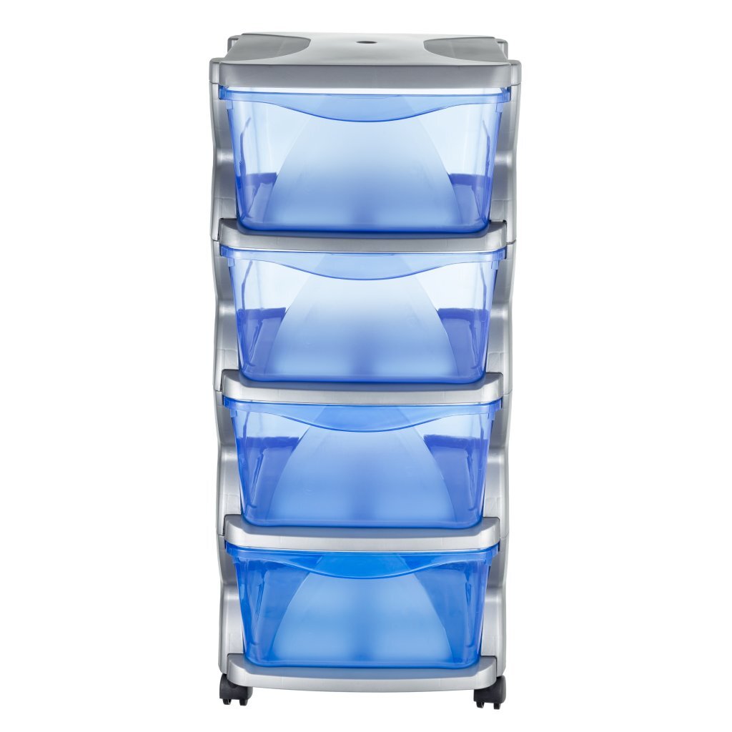 Bama insieme ladesysteem met wieltjes 4 laden 36x40x80 cm zilver blauw transparant
