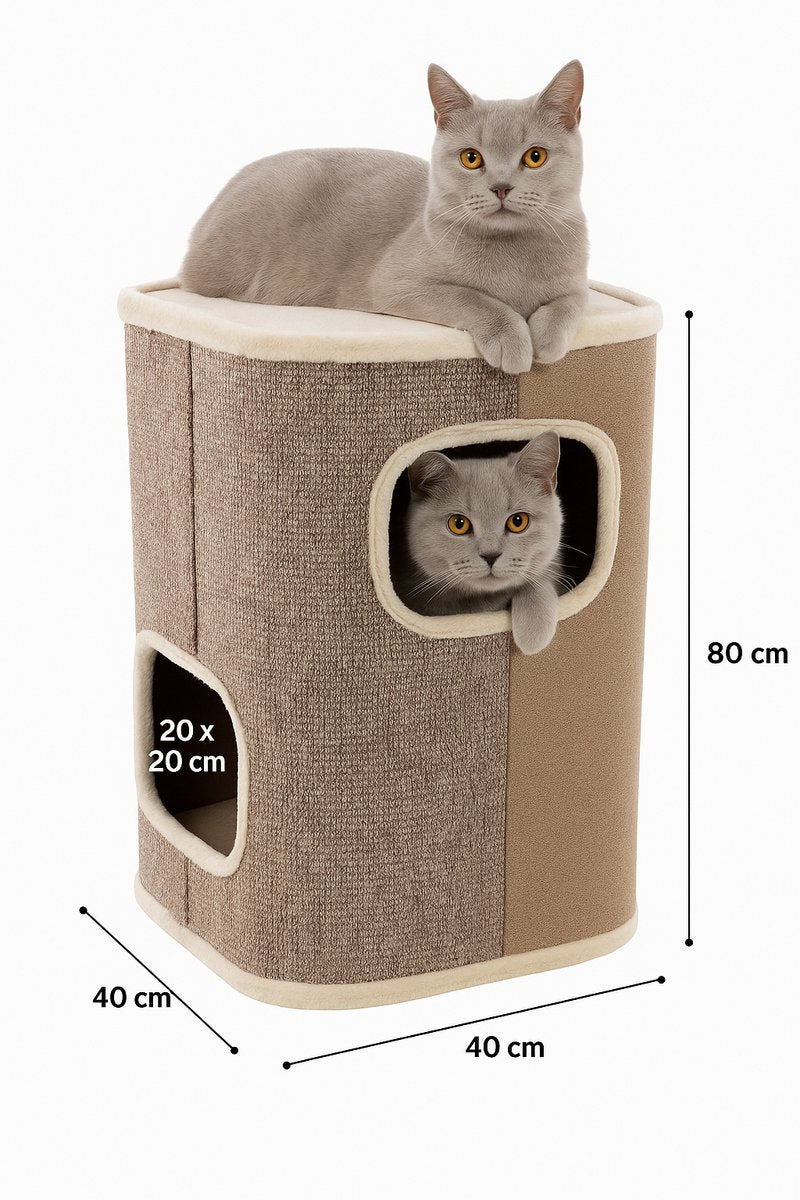 Flamingo krabton voor katten – krabton george beige naturel lichtbruin m – 40x40x80 cm – luxe krabmeubel met 2 verdiepingen –