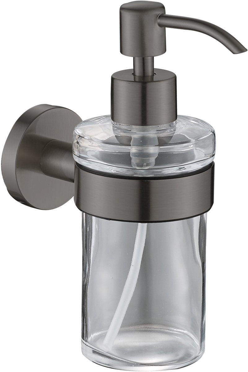 Plieger vigo zeepdispensers – zeepdispenser wandmontage – zeeppompje hangend – zeeppompje glas – 10 jaar garantie – geborsteld gunmetal