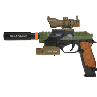 Toi-toys alfafox militair pistool met demper + zaklamp + licht en geluid