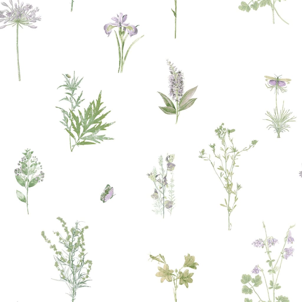 Noordwand behang evergreen herbs and flowers wit
