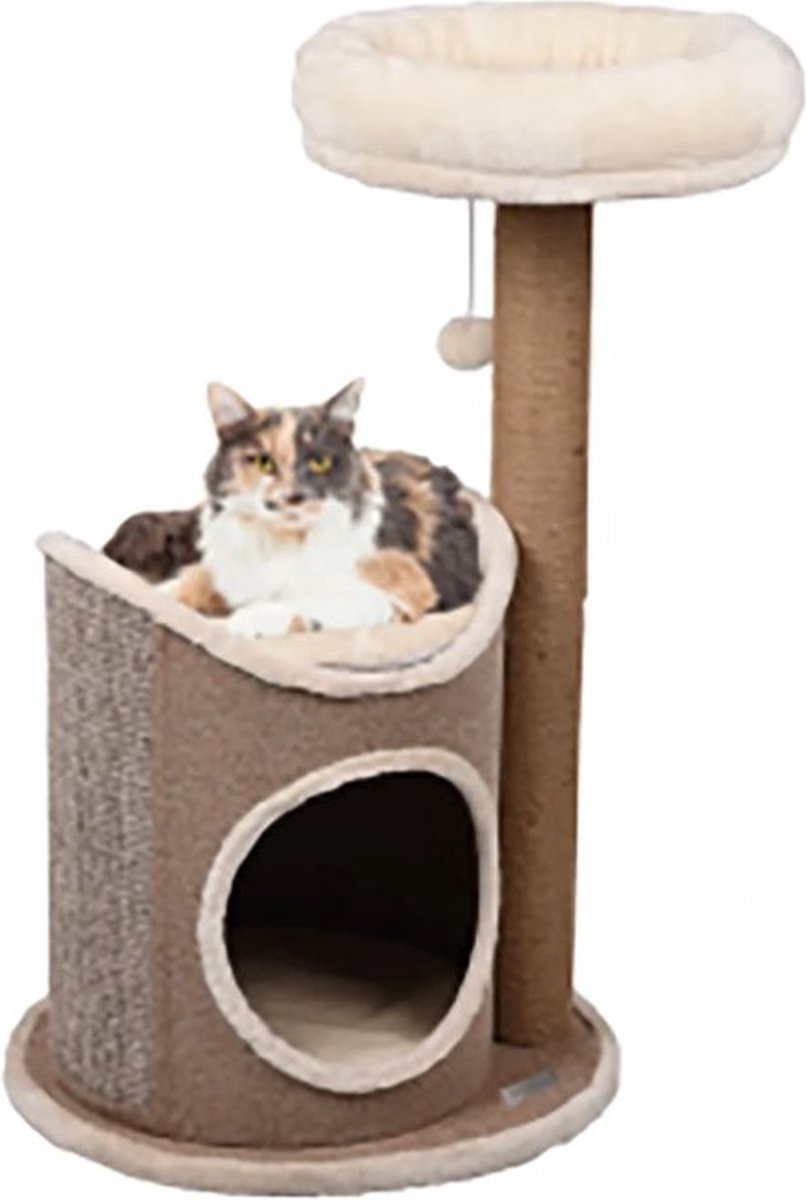 Flamingo krabton voor katten – krabton met krabpaal george beige naturel lichtbruin l – 68x49x90 cm – luxe krabmeubel met 2 verdiepingen en extra krabpaal –