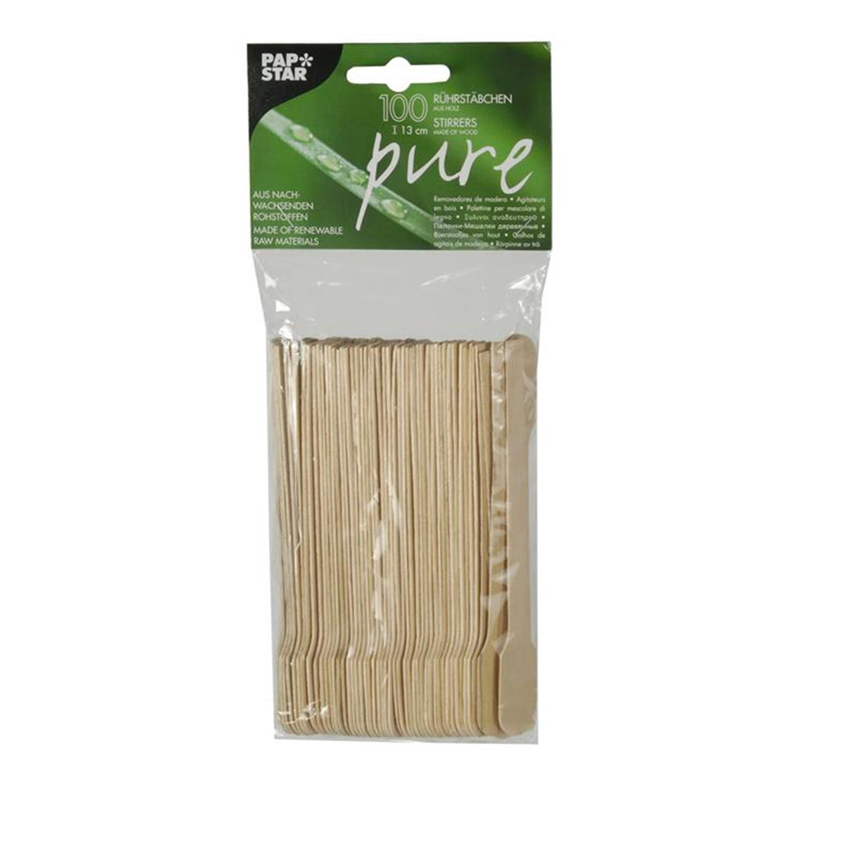 Papstar roerstaafjes hout pure 13cm pak a 100st
