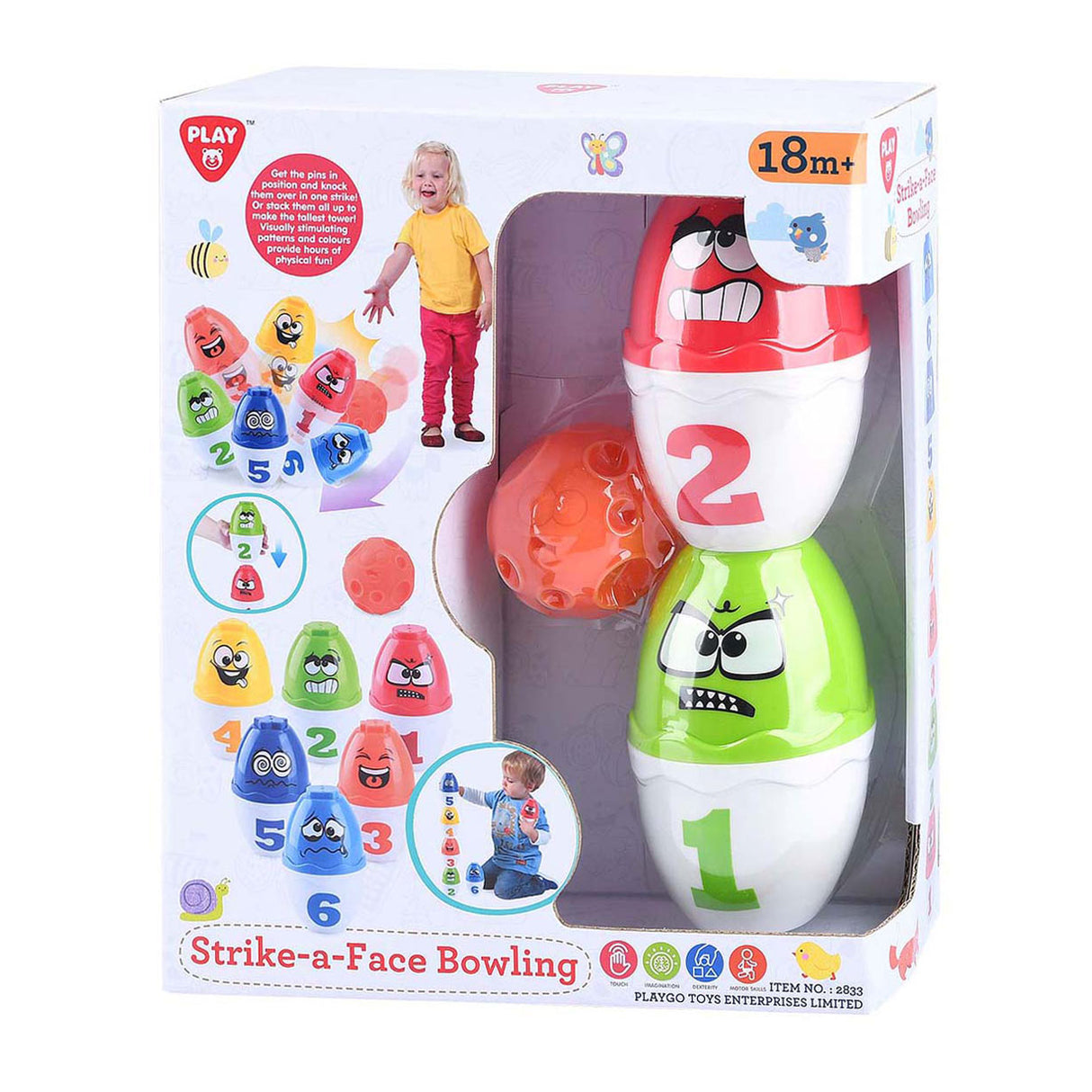 Playgo play bowlingset speelgoed met gezichten - kleurrijk kinderspel.