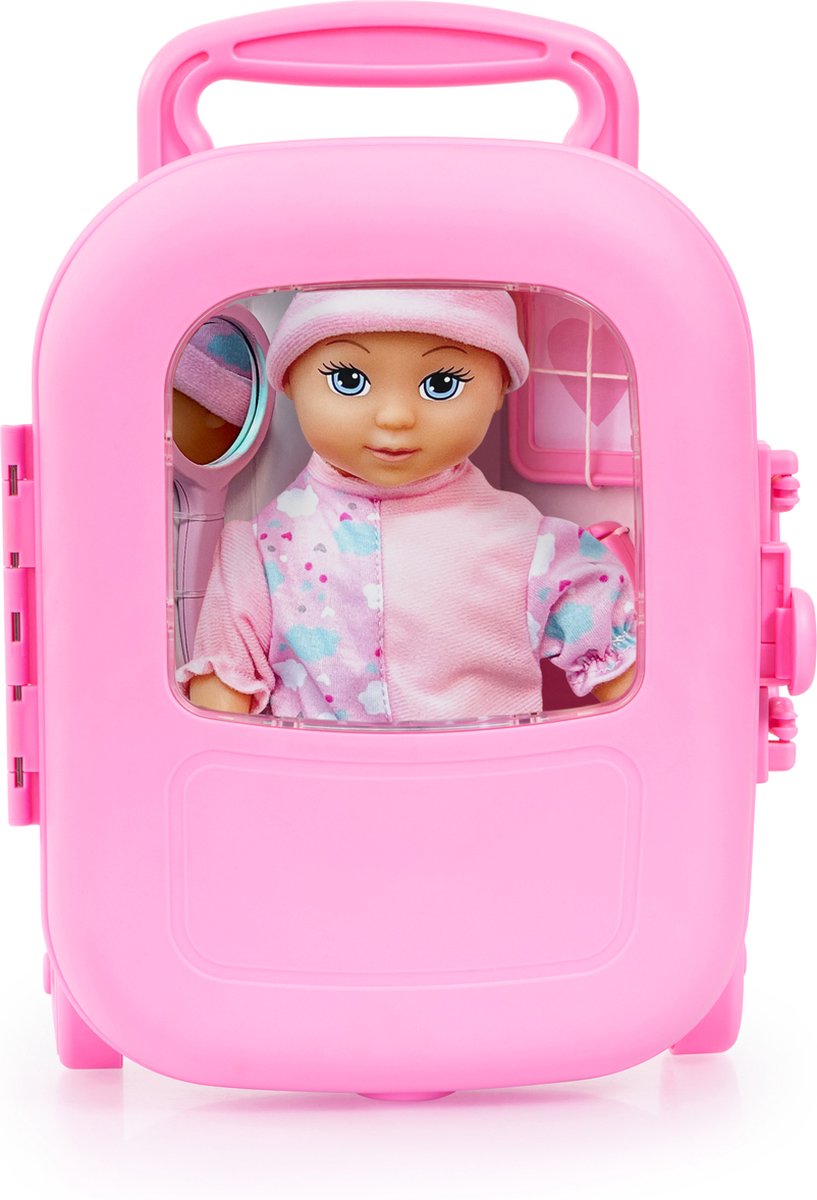 Bayer design softdoll, pop met trolley en accessoires, speelset in roze