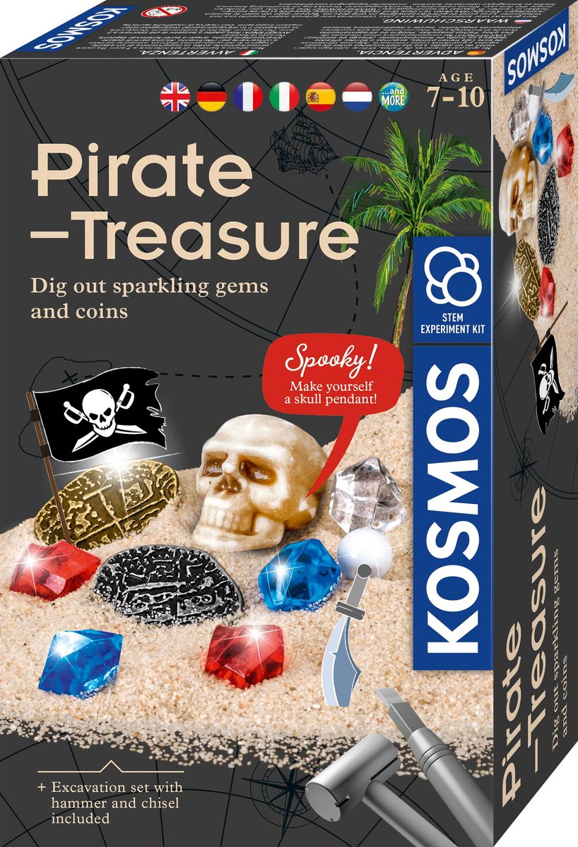 Kosmos dig out pirate treasure – experimenteerset – graaf je eigen piratenschat op – inclusief goudstukken, edelstenen en schatkaart – piratenschat opgraven