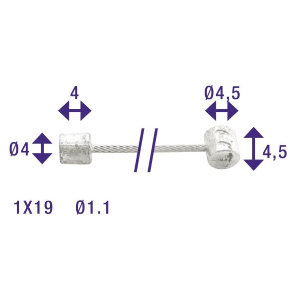 Elvedes cable systems bv schakel binnenkabel elvedes 2250mm rvs ø1,1mm shimano huret n-nippel en t-nippel (op kaart) - zilver
