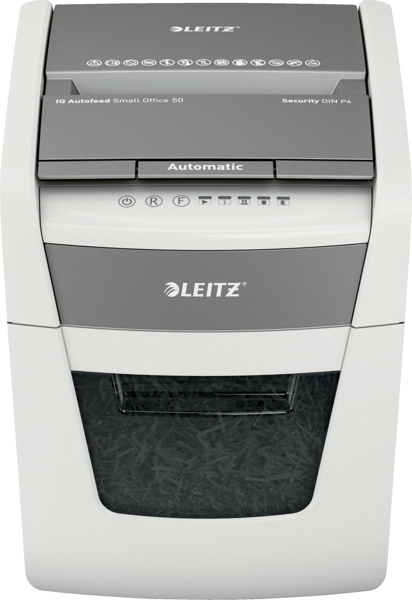 Leitz iq autofeed 50x automatische papierversnipperaar - p4 snippers - tot 50 vel - 20l - wit