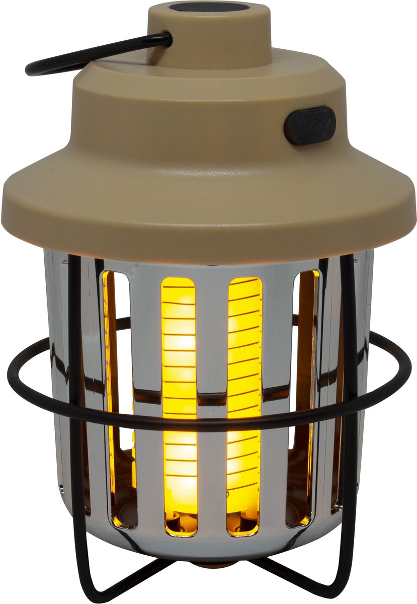 Eurotrail muggenlamp retro - oplaadbare insectenlamp - campinglamp - beige - compact en lichtgewicht - warm vlammend lichteffect