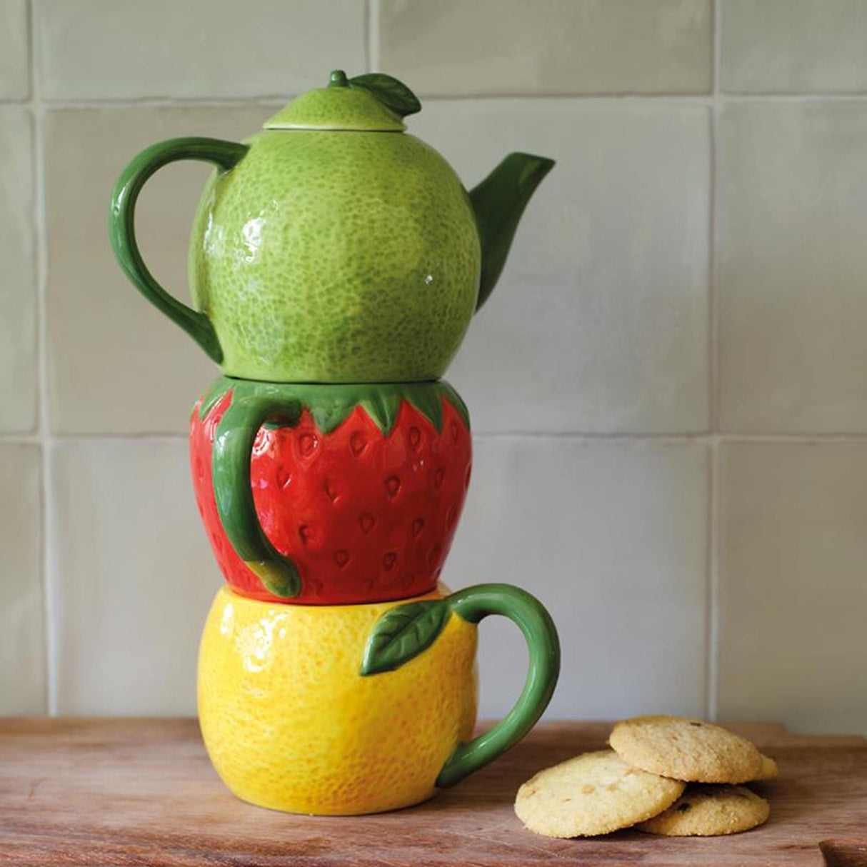 Decoris theeset fruit dolomiet h24cm 3-delig