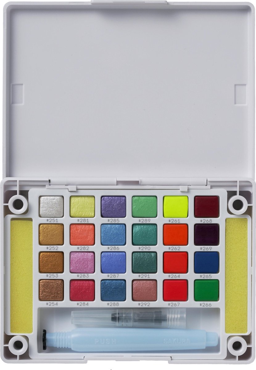Sakura koi water colors pocketbox - 24 aquarel napjes - metallic kleuren - met met koi water brush