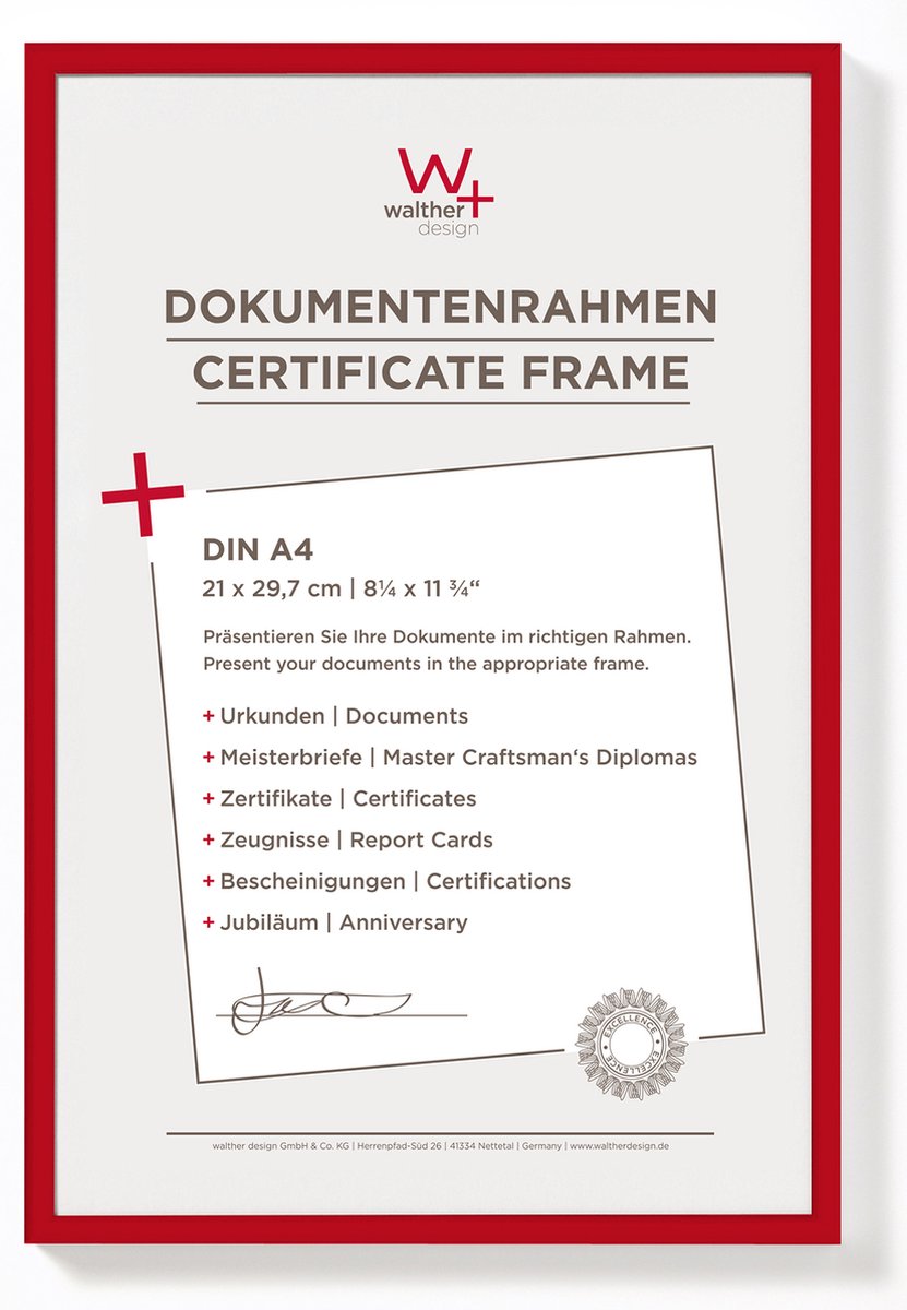 Walther new lifestyle - kunststof lijst - fotoformaat 21x29,7 cm (din a4) - rood