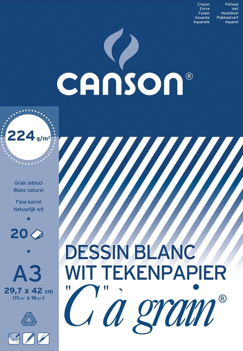 Canson tekenblok c à grain 224 g m² formaat 297 x 42 cm (a3)