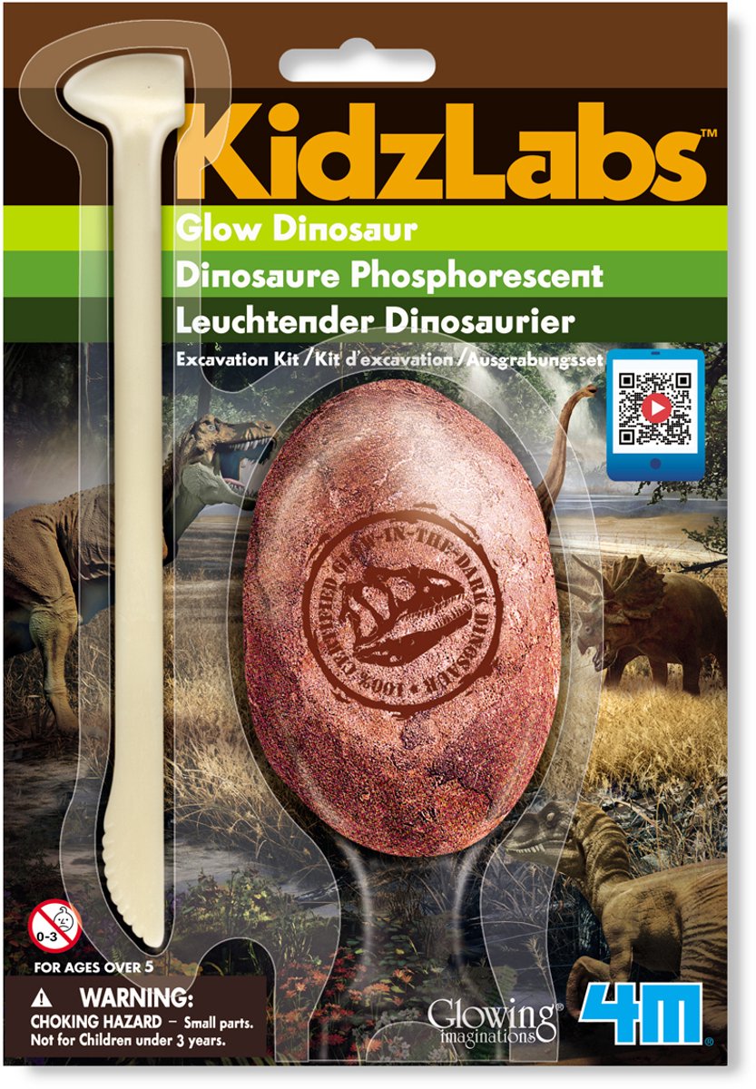 4m opgraafkit glow in the dark - dino - wetenschap en spel - 1 stuk - 6 variëteiten - kidzlabs - 5 jaar