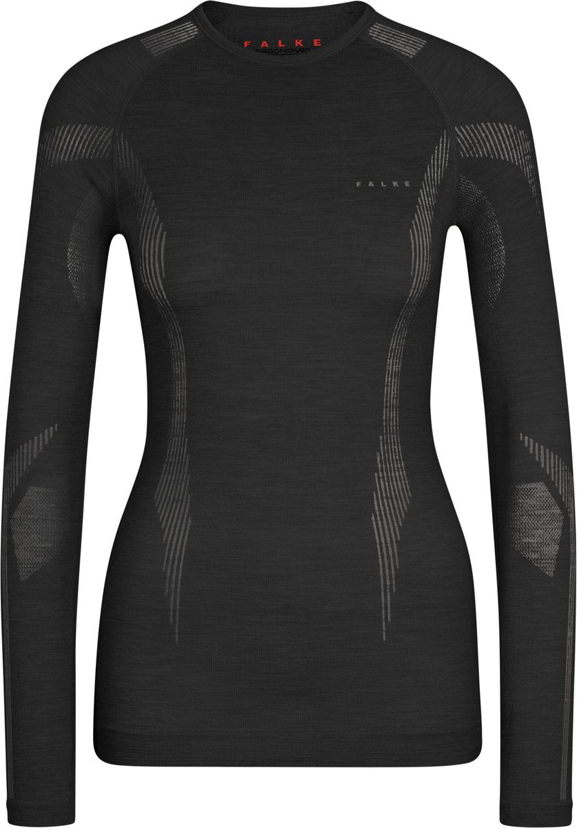 Falke wool-tech longsleeve sneldrogend wol functioneel functioneel shirt met lange mouwen dames zwart - maat l